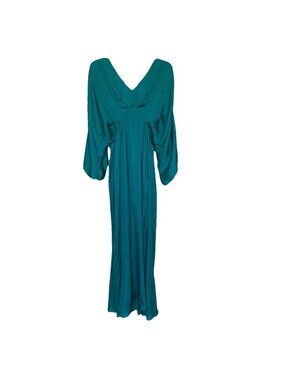 Strut And Bolt Green Maxi Dress Size Small Deep V-Neck Satin Long Sleeve NWT